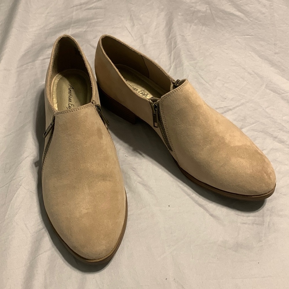 American Eagle by Payless size 11 slip on booties with small heel. Tan in color